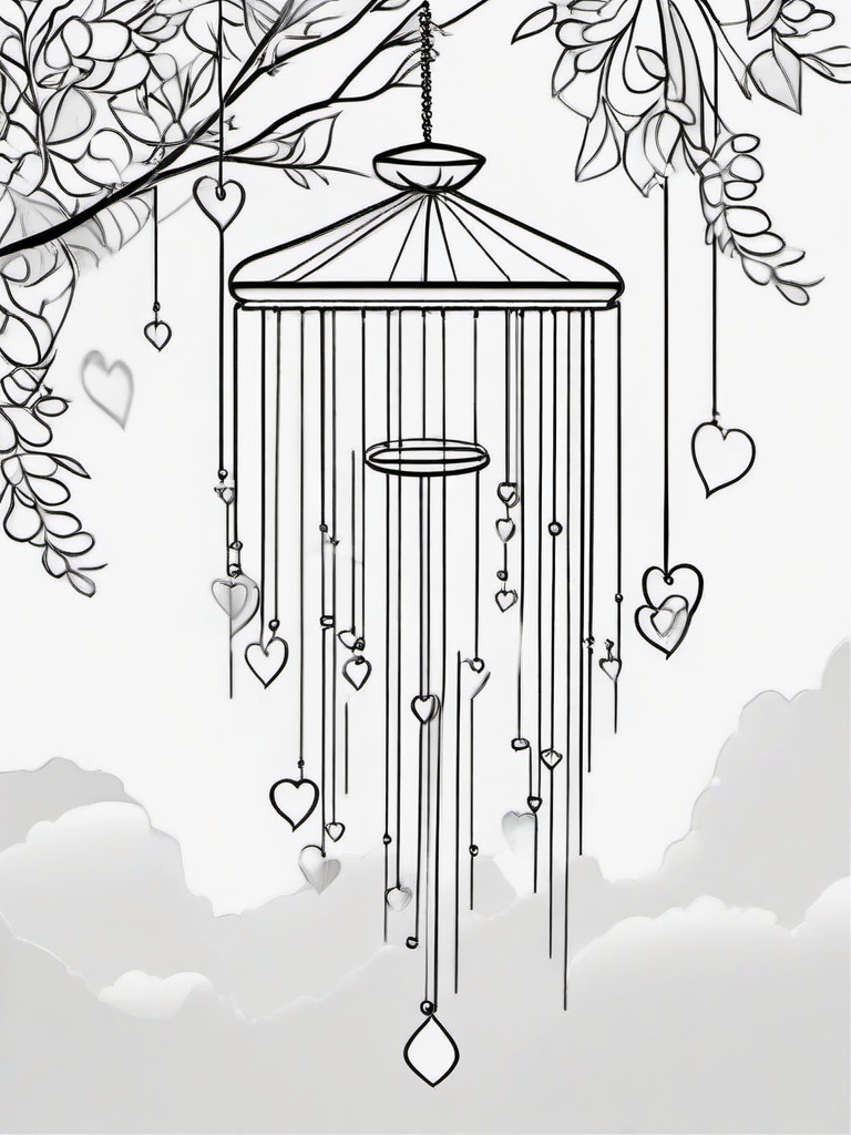 Heart Wind Chime Coloring Pages - A Wind Chime with Heart Designs  minimal black outline printable sheet, coloring page