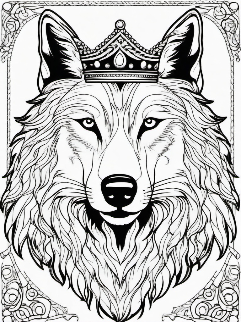 Wolf Coloring Pages - Wolf with a crown of thorns  simple coloring pages