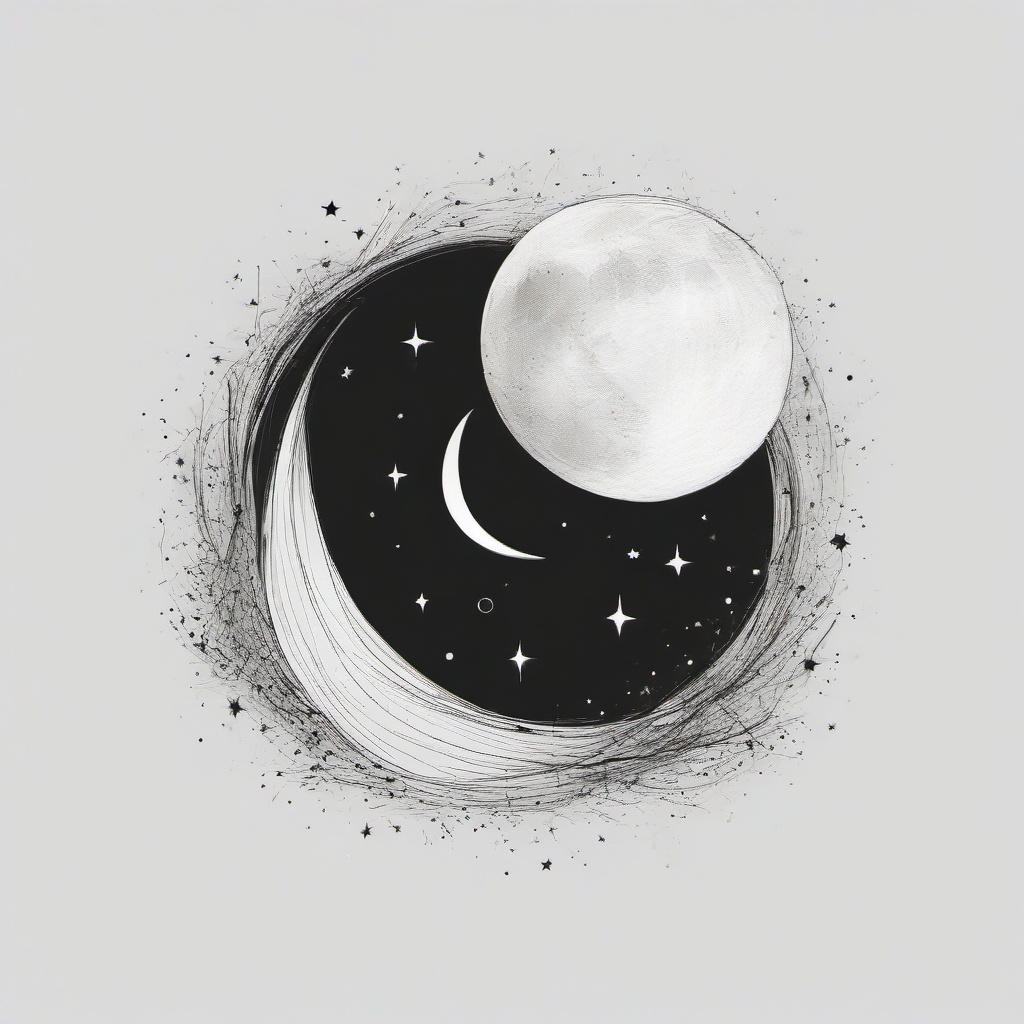 drawing of a star with a moon  minimal rough sketch scribbles,doodles,black and white