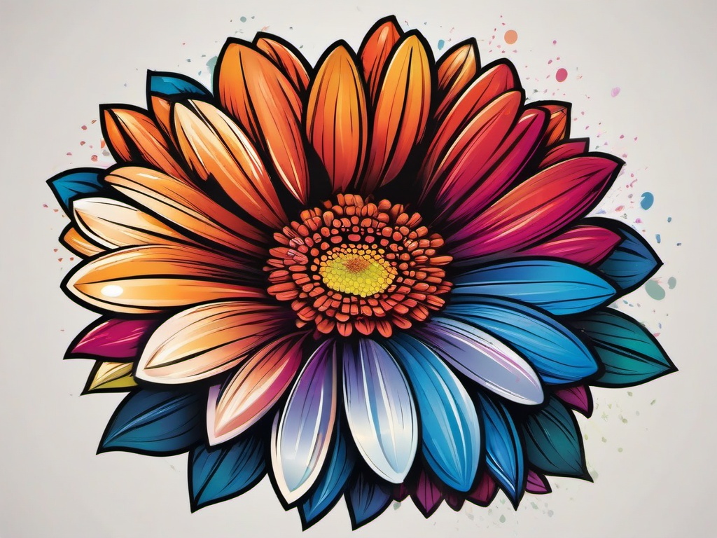 Tattoo Gerbera Daisy-Vibrancy and beauty of gerbera daisies in a tattoo, showcasing nature's colorful palette.  simple vector color tattoo