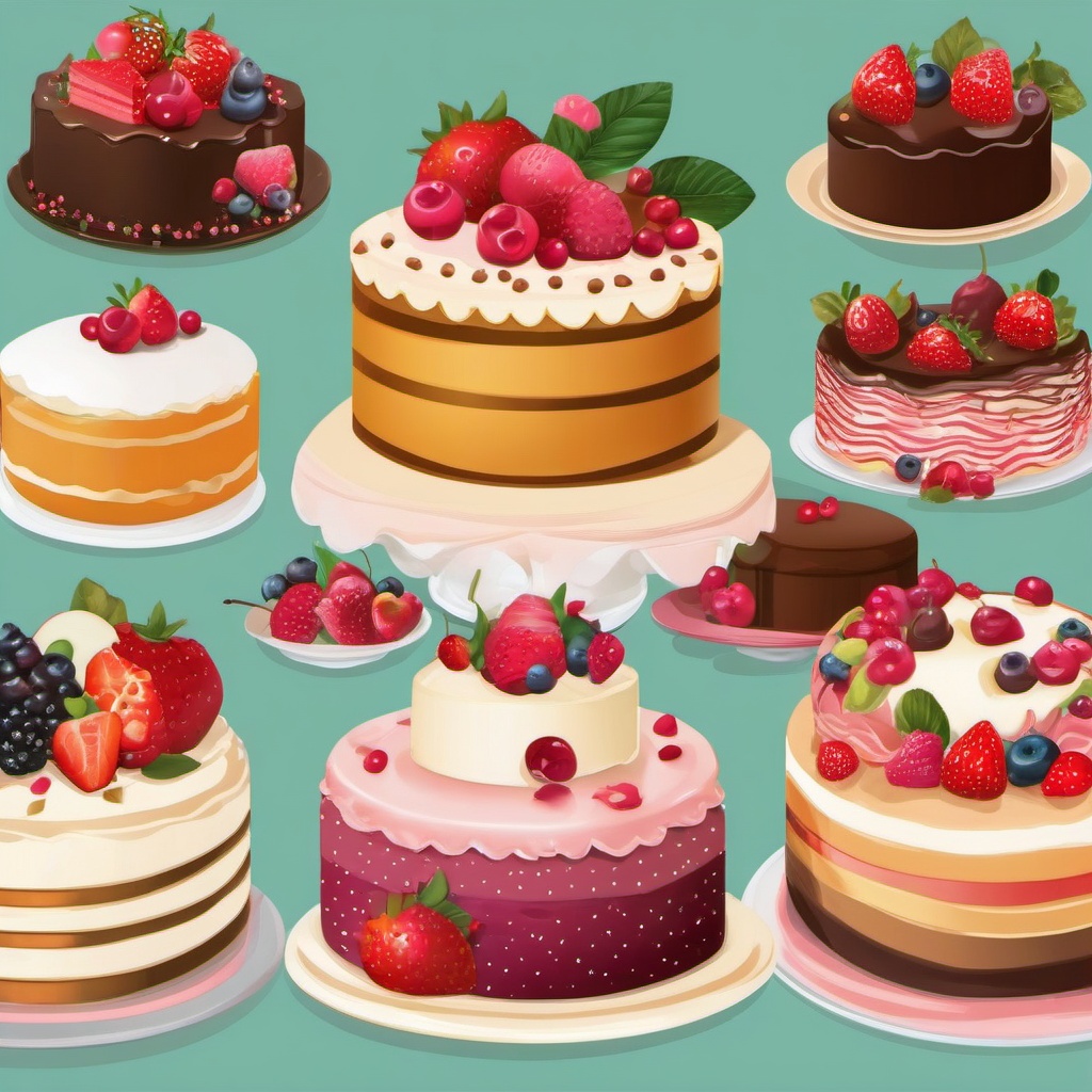 Cake Clipart, Delectable cakes adorned with icing. 