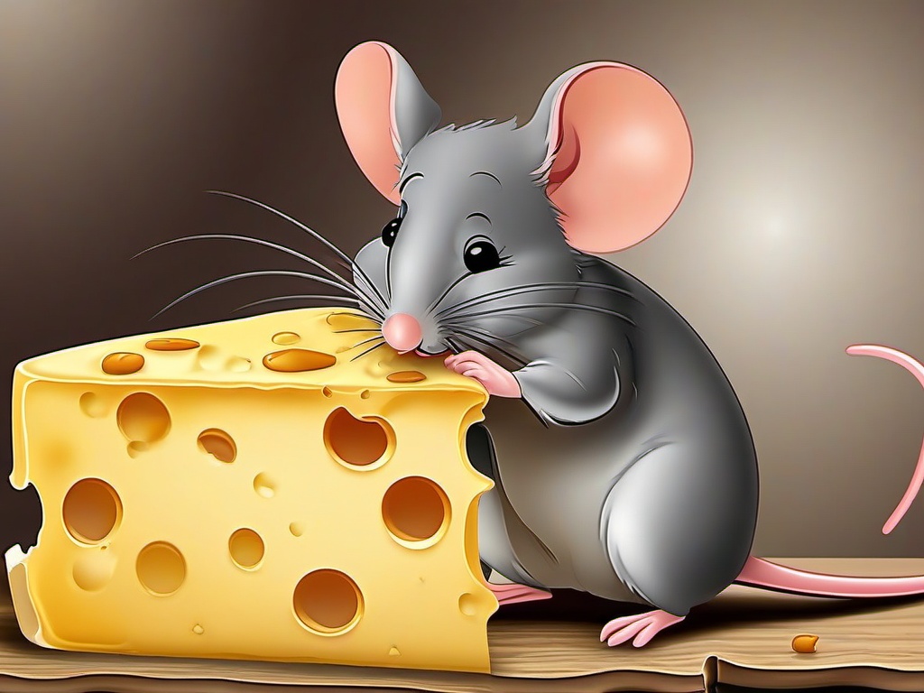 Mouse Cartoon - Cartoon of mouse nibbling on cheese  