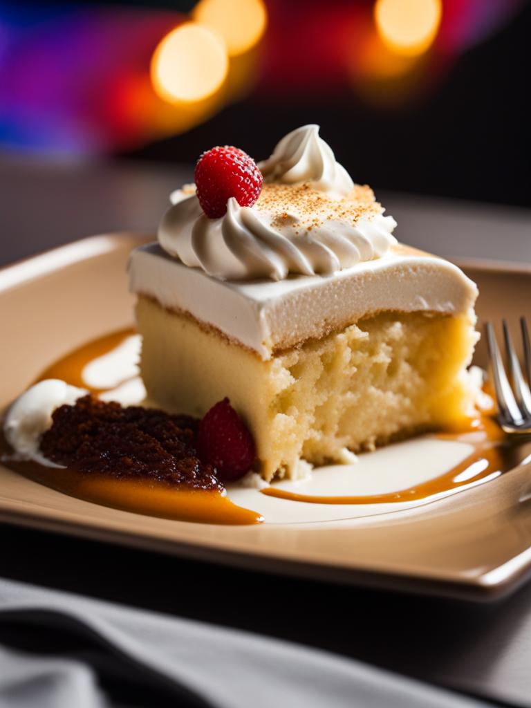 tres leches cake, a latin american delight, devoured at a lively salsa dancing event. 