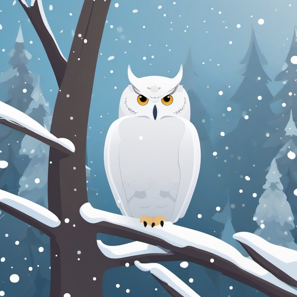 Snowy Owl on Tree Emoji Sticker - Silent watch in a winter wonderland, , sticker vector art, minimalist design