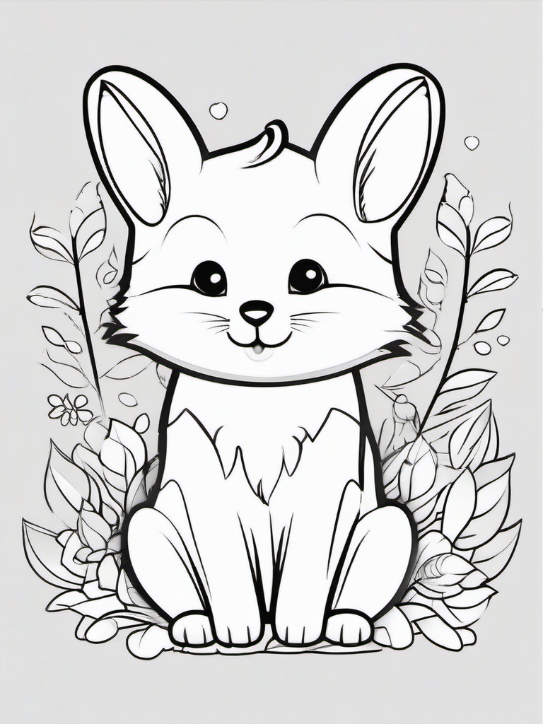 Kawaii Animal Coloring Pages - Cute Animals with Happy Faces  minimal black outline printable sheet, coloring page