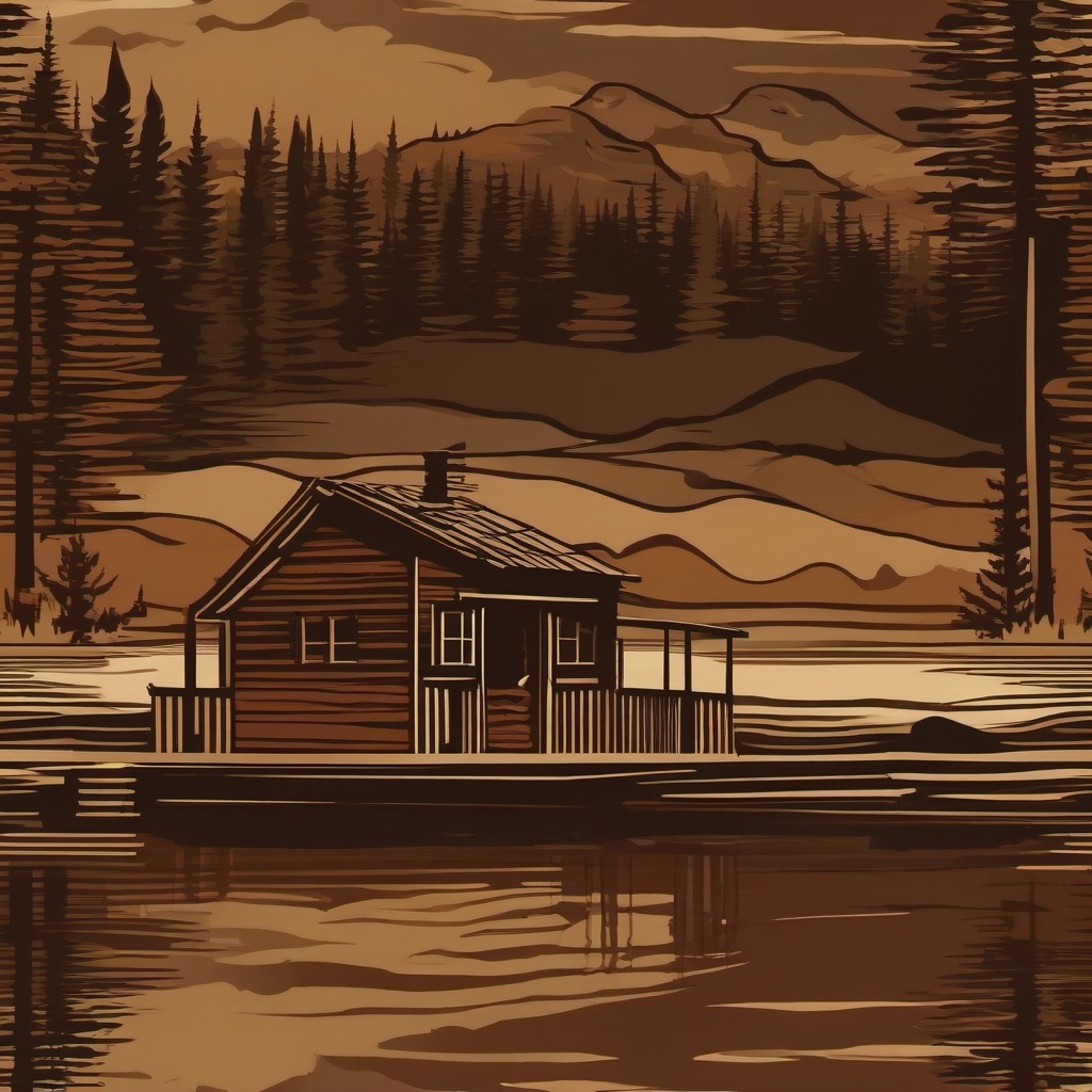 Brown Background - Rustic Cabin by the Tranquil Lakeside wallpaper, abstract art style, patterns, intricate