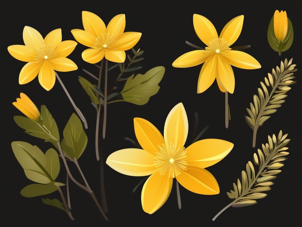 Taiga Yellow Dryas Clip Art - Yellow dryas blooms in the taiga,  color vector clipart, minimal style