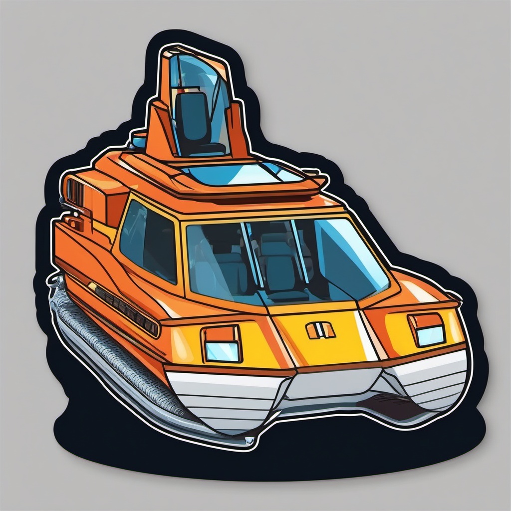 Amphibious Hovercraft Detail Sticker - Air cushion vehicle, ,vector color sticker art,minimal