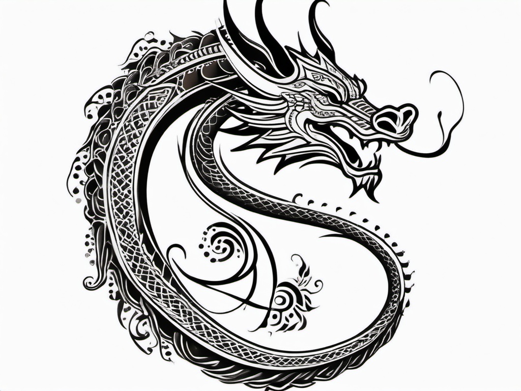 Dragon Henna Tattoo - Henna-style dragon tattoo for a temporary and decorative look.  simple color tattoo,minimalist,white background