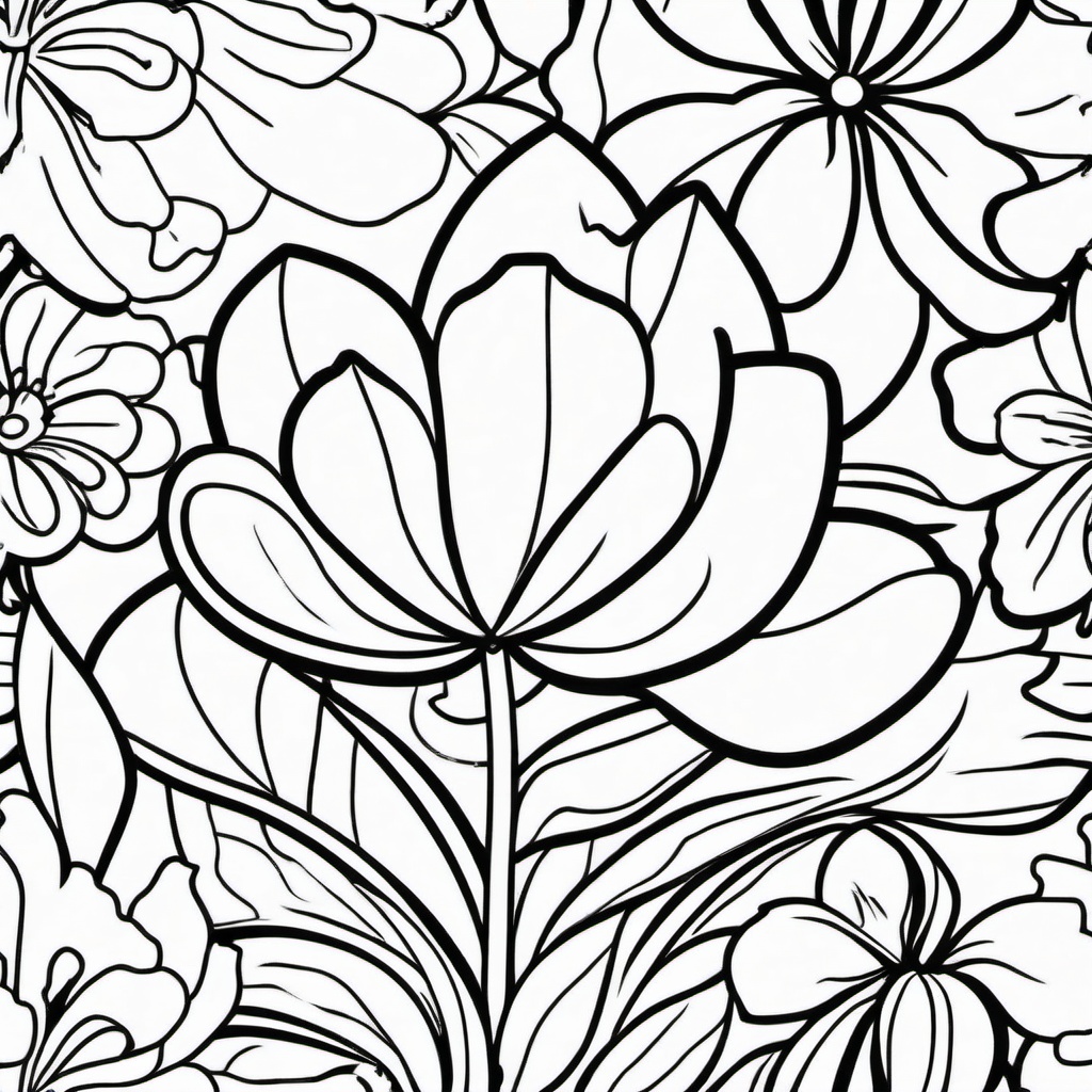 Flowers outline in a coloring book clipart  simple, 2d flat