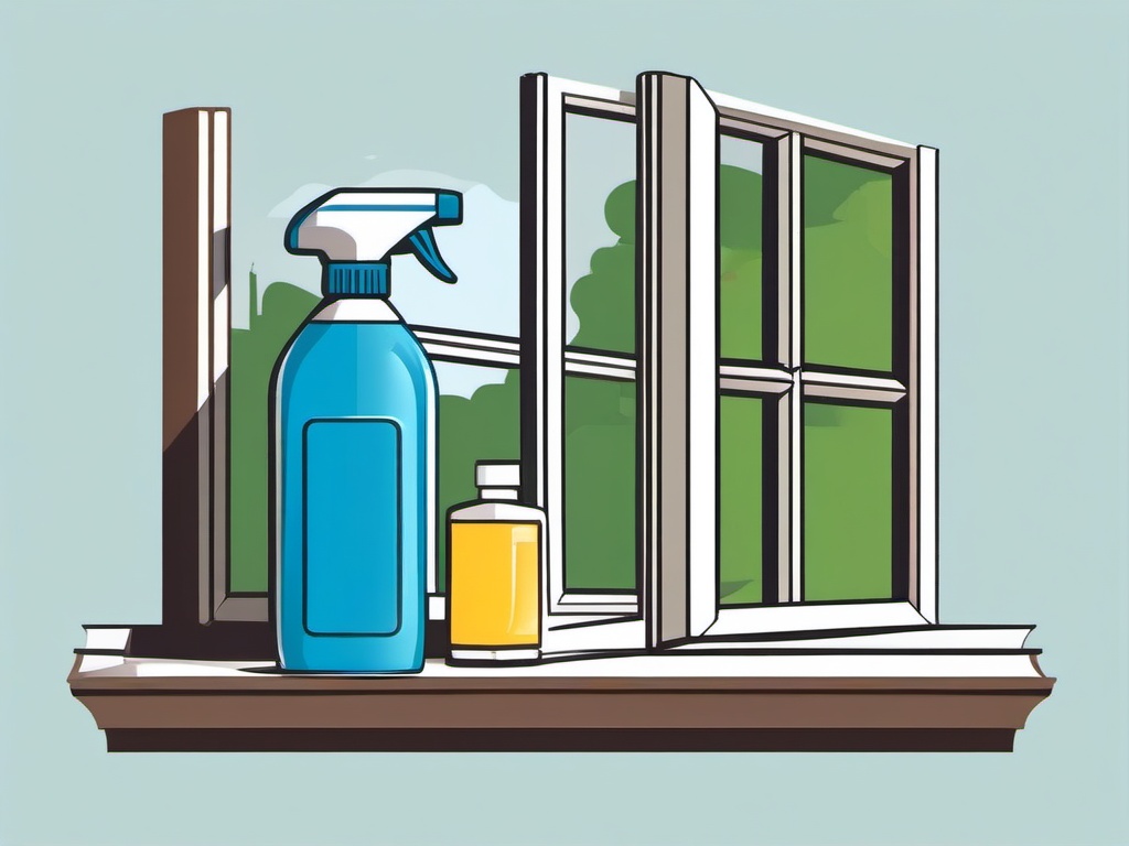 Bottle of window cleaner and rag clipart.  vector style illustration, white background