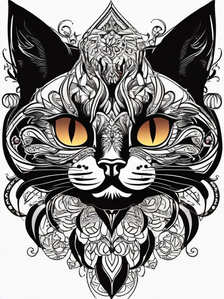 gothic black cat tattoo  simple vector color tattoo