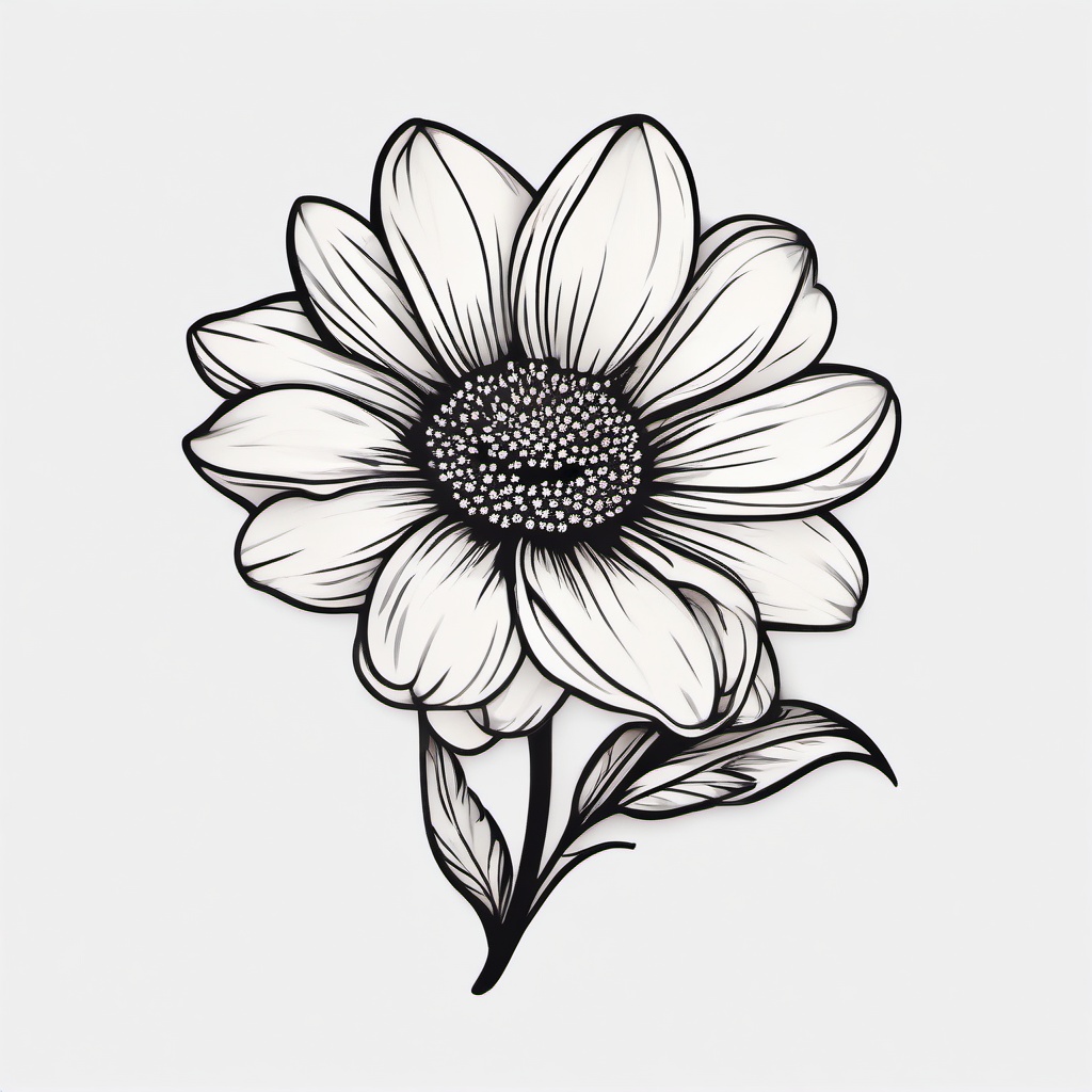 Tiny Daisy Tattoo-Embrace of delicacy and charm with a tiny daisy tattoo, a subtle and feminine choice for floral body art.  simple color tattoo,minimal vector art,white background