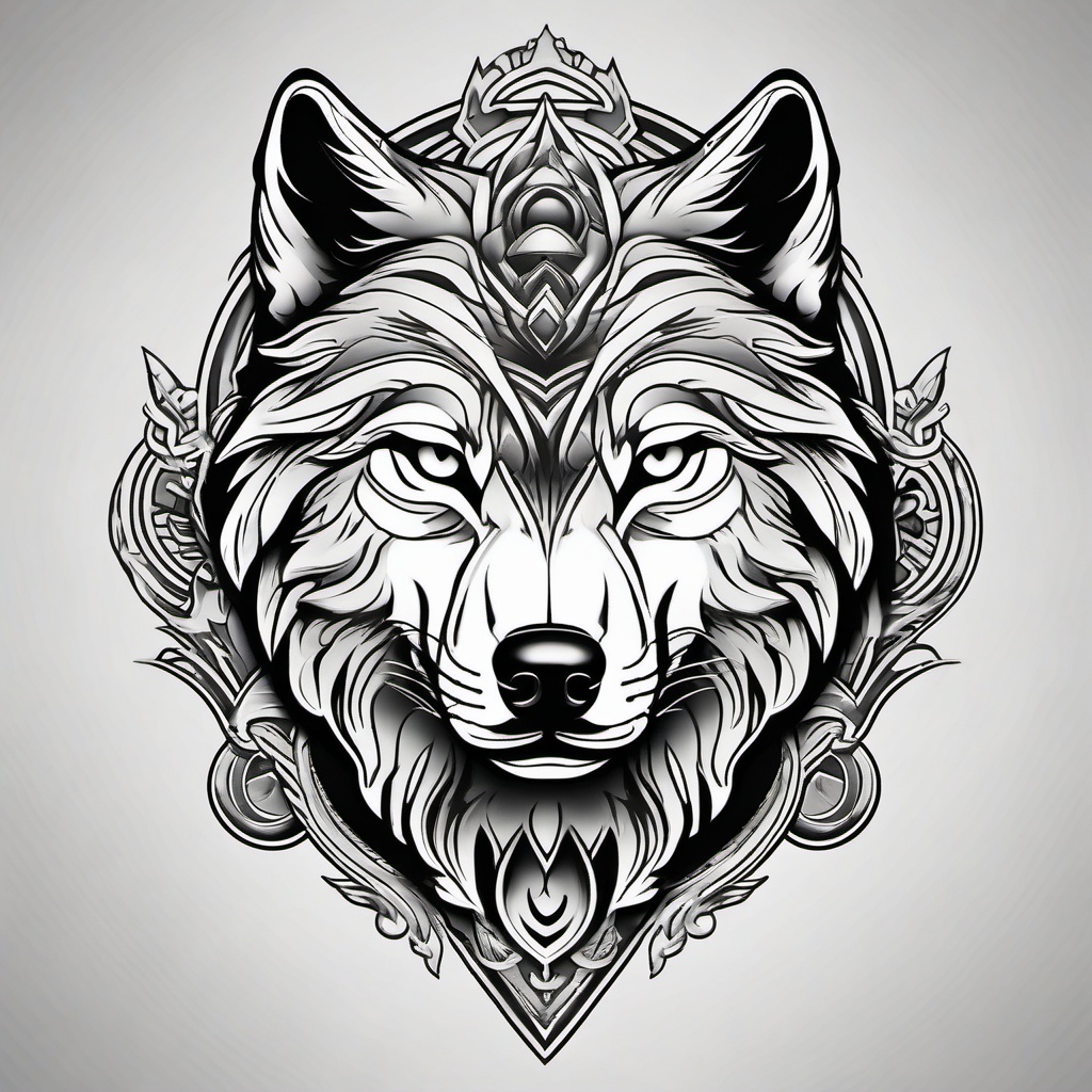 Traditional Wolf Head Tattoo,classic tattoo, wolf's head rendered in timeless style, paying tribute to loyalty and honor. , tattoo design, white clean background