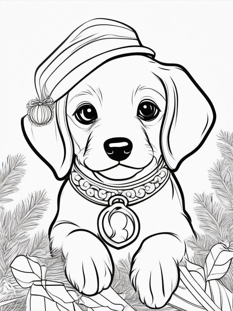 Christmas Puppy Coloring Sheet  outling,coloring pages,black and whit