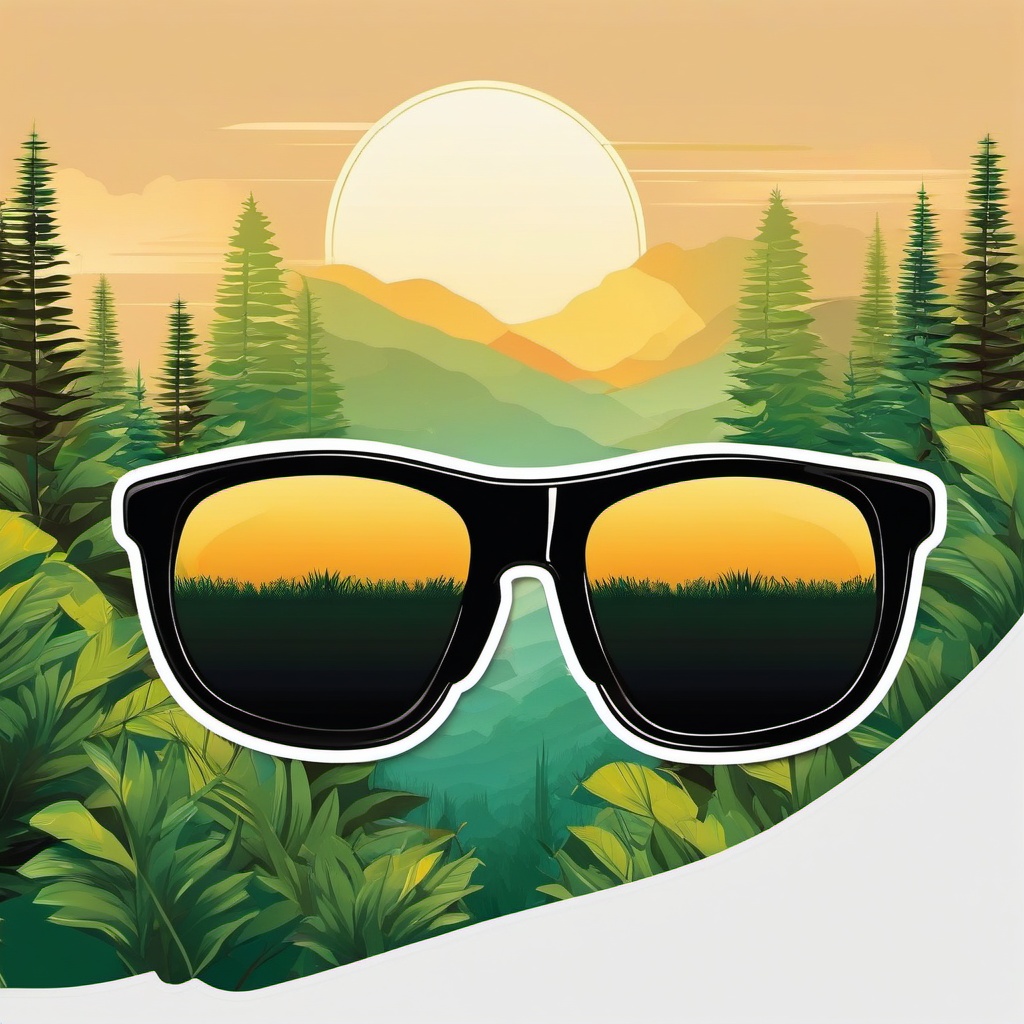 Sunglasses with Reflection in Nature Sticker - Sunglasses with a reflection of nature, ,vector color sticker art,minimal