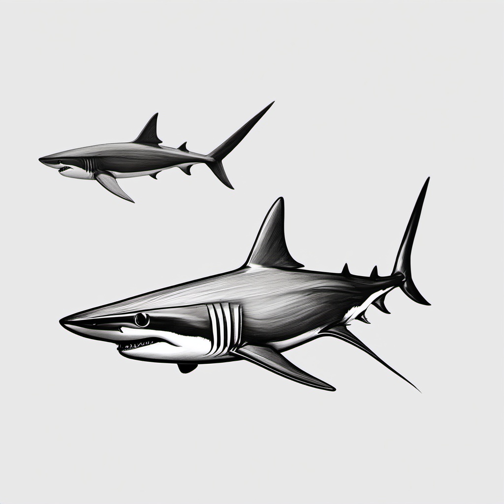 drawing of Mako shark  minimal rough sketch scribbles,doodles,black and white