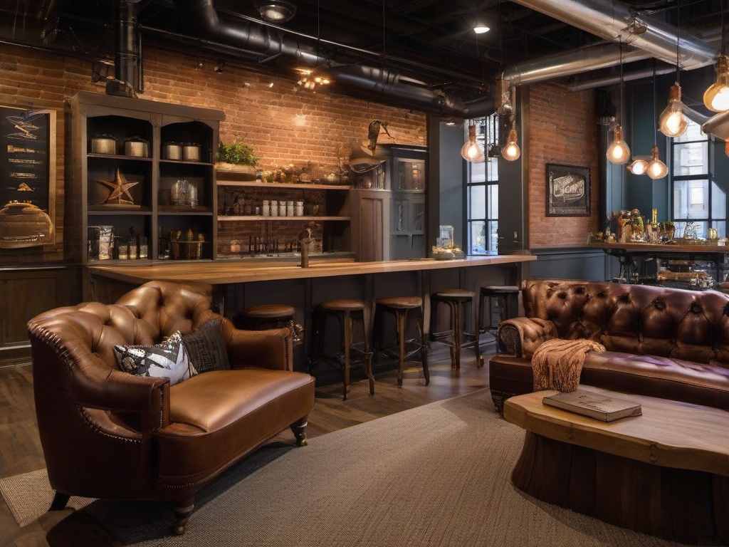 In the office break room, steampunk interior design includes rustic furniture, quirky decor, and a warm ambiance that encourages relaxation and socialization among employees.  