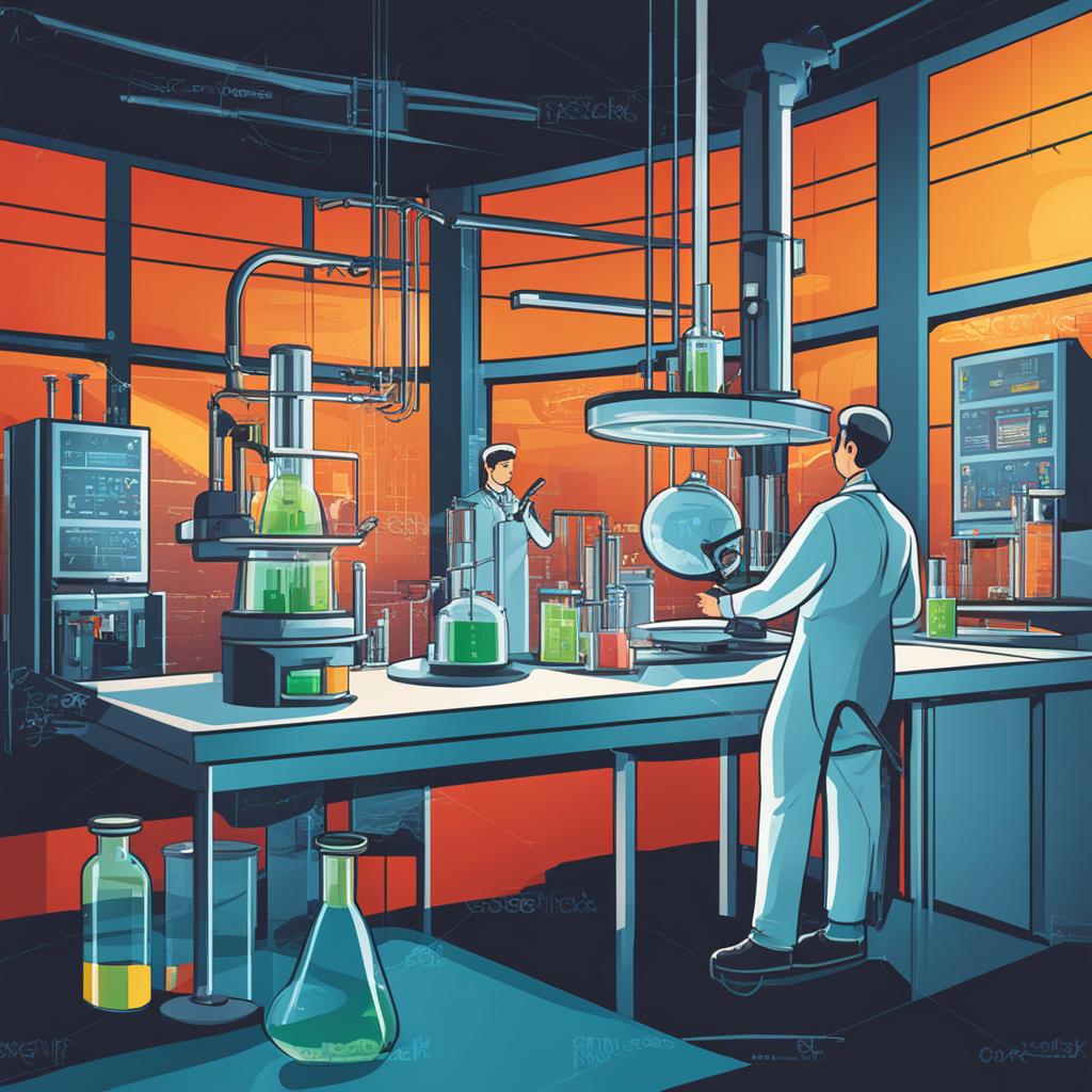 science clipart: conducting experiments in a high-tech laboratory. 