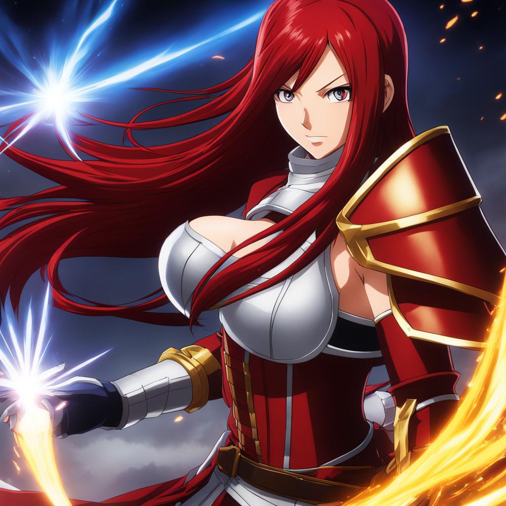 erza scarlet unleashes her requip magic, changing armor sets in the midst of battle. 