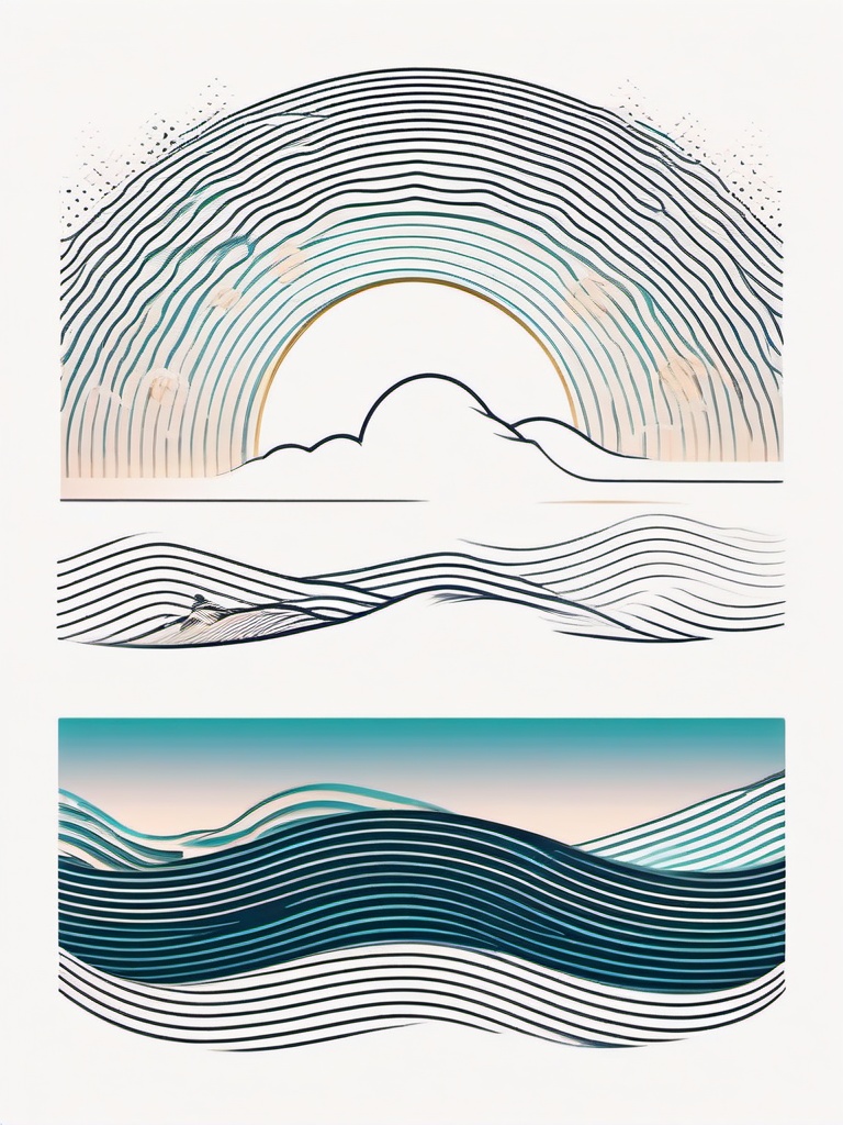 Fine Line Wave Tattoo - Showcase precision and elegance with a fine line wave-themed tattoo.  simple vector color tattoo,minimal,white background