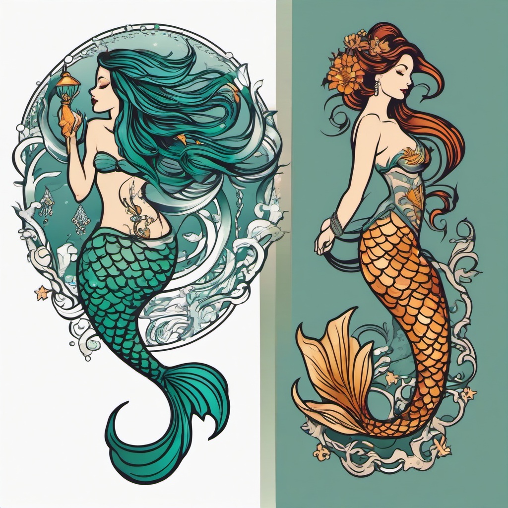 mermaid pisces tattoo  simple vector color tattoo