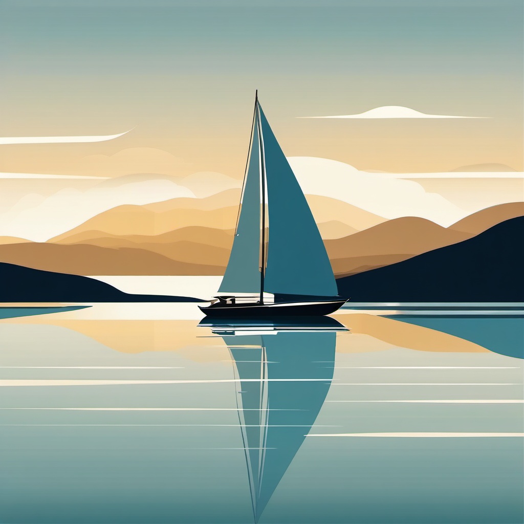 Sailboat Clipart - A sleek sailboat gliding gracefully on the tranquil waters of a serene lake, a picture of serenity.  color clipart, minimalist, vector art, 