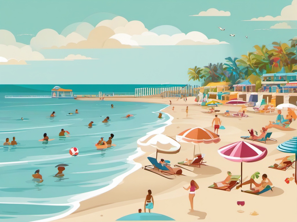 Beach clipart - beachgoers swimming in the ocean  