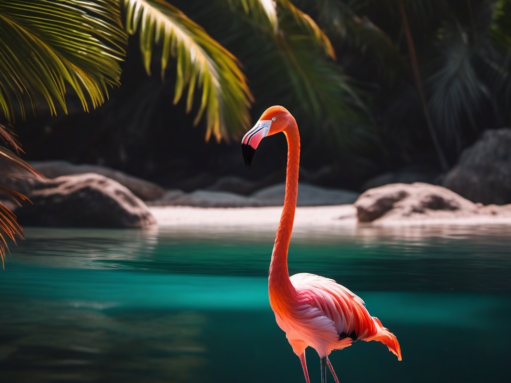 Cute Flamingo Wading in a Shallow Lagoon 8k, cinematic, vivid colors