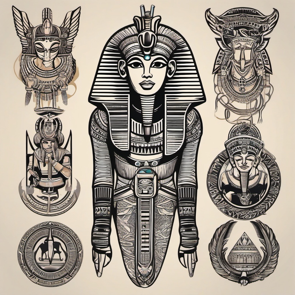 Ancient Egyptian Gods Tattoos-Tattoos inspired by the gods of ancient Egyptian mythology, capturing mystical and historical elements.  simple color vector tattoo