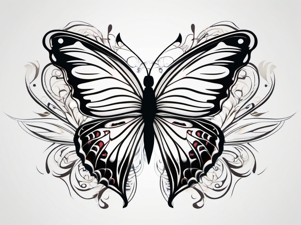 Hawaiian Butterfly Tattoo - Showcase elegance and transformation with a tattoo featuring a butterfly inspired by Hawaiian aesthetics.  simple vector color tattoo,minmal,white background