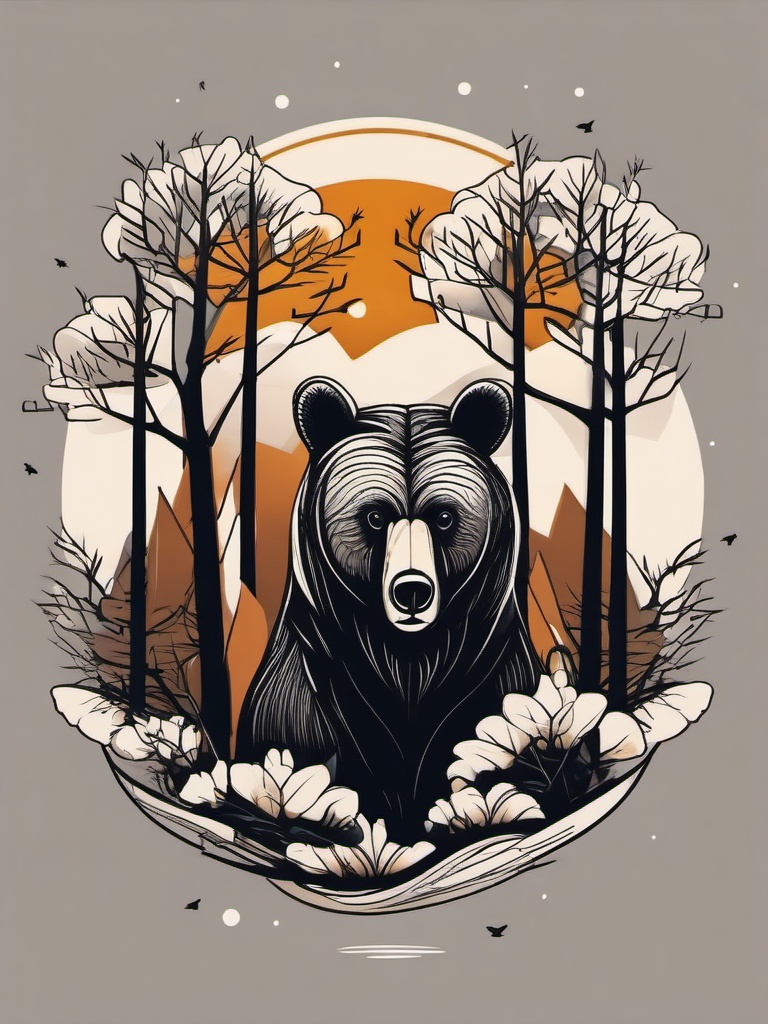 bear and tree tattoo  simple vector color tattoo