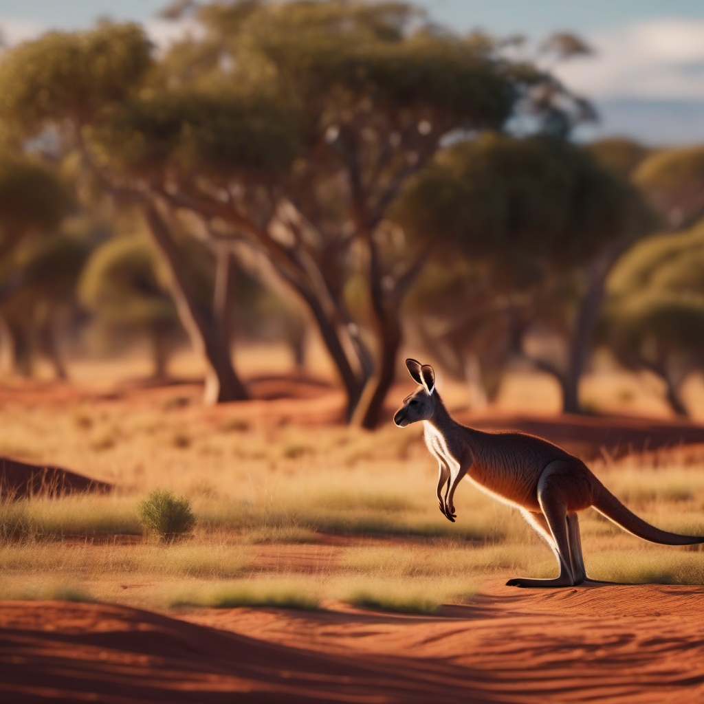 Cute Kangaroo Hopping in an Outback Oasis 8k, cinematic, vivid colors