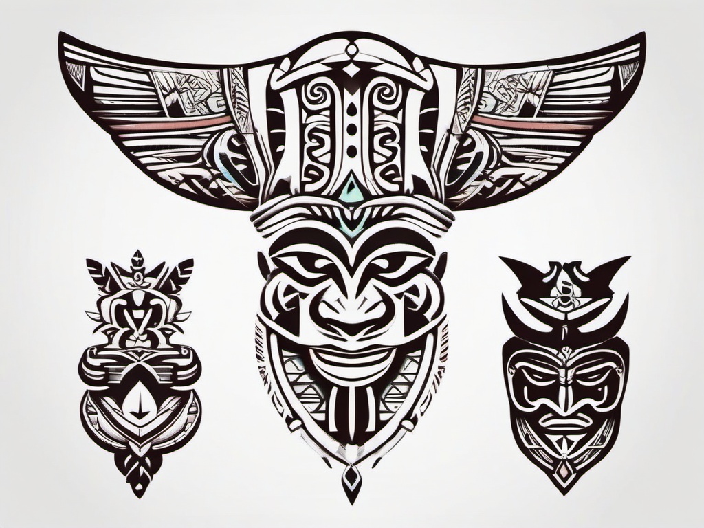 tiki polynesian tattoo  simple color tattoo,minimalist,white background