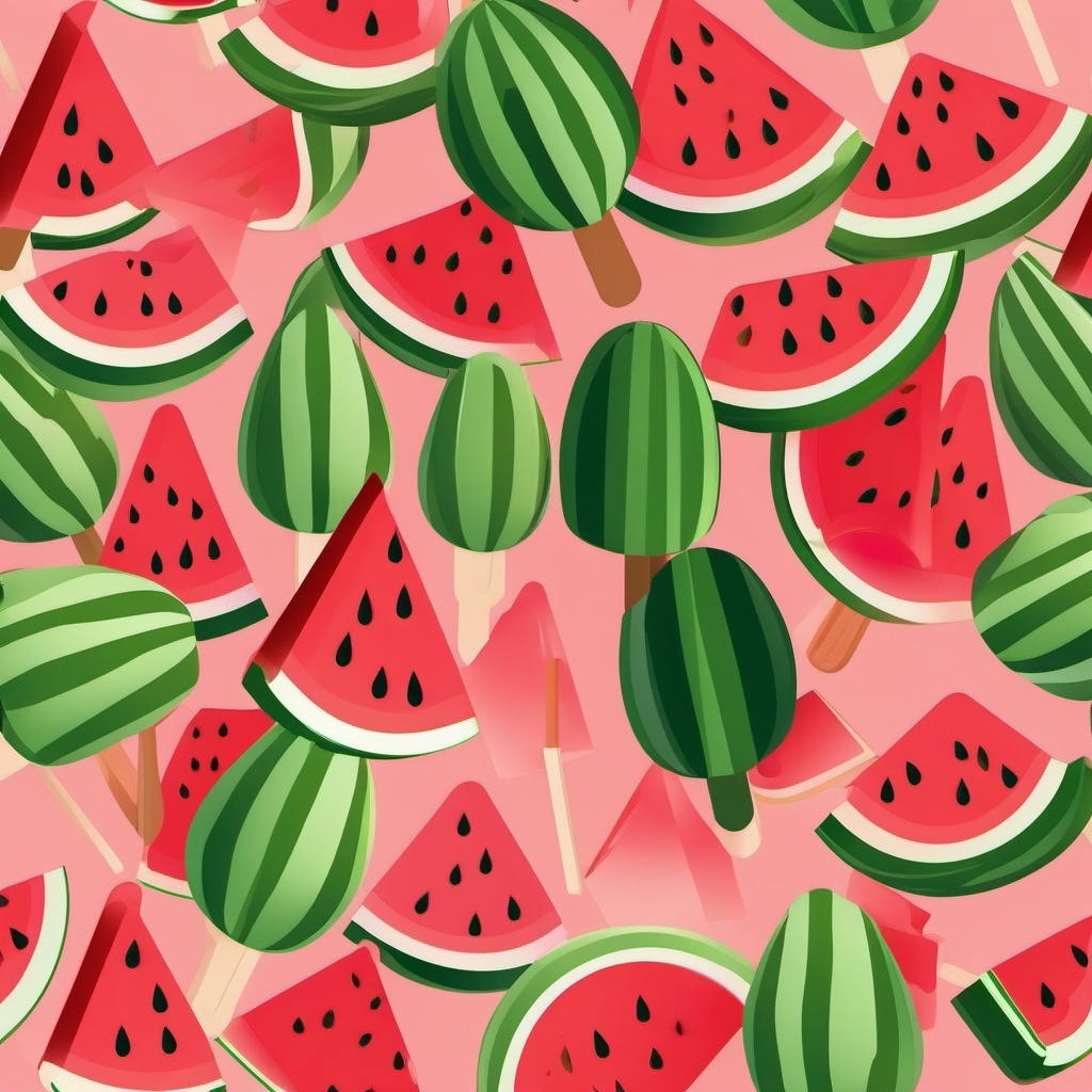 Watermelon Popsicle Clipart - A watermelon-flavored popsicle on a stick.  color vector clipart, minimal style