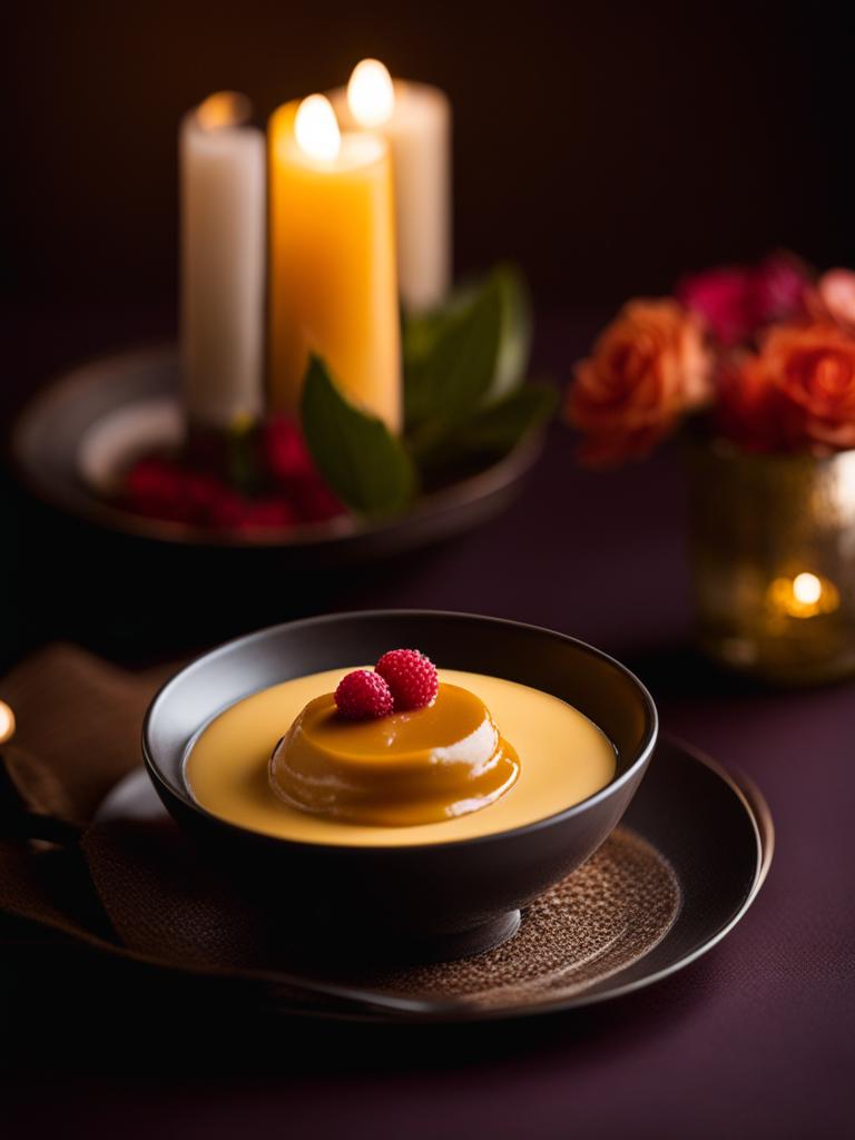 suspiro limeño on a romantic date - sharing a sweet peruvian caramel dessert, suspiro limeño, on a romantic candlelit date. 