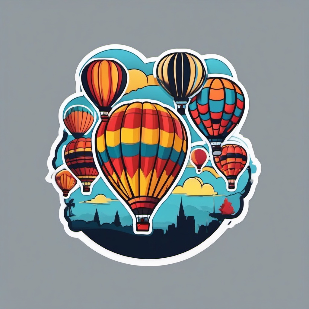 Hot Air Balloon Festival Sticker - Festive hot air balloons gathered in the sky, ,vector color sticker art,minimal