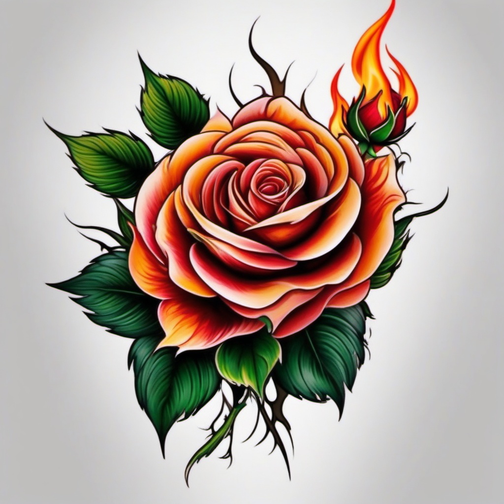 rose on fire tattoo meaning  simple color tattoo,white background