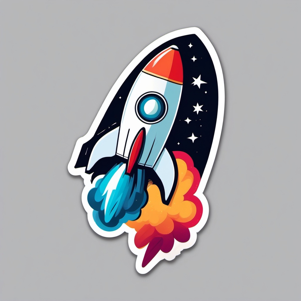 Rocket in Space Sticker - Rocket soaring through outer space, ,vector color sticker art,minimal