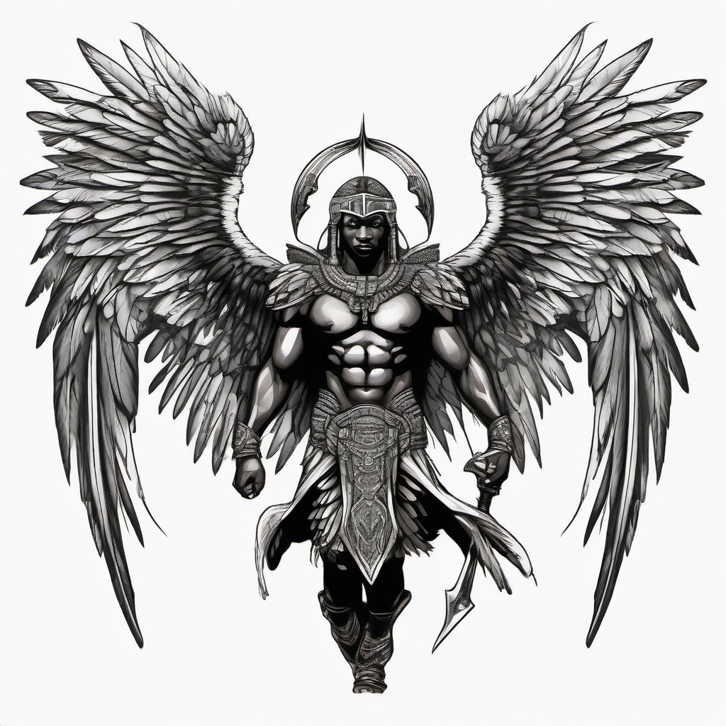 winged african angel warrior tattoo  ,tattoo design, white background