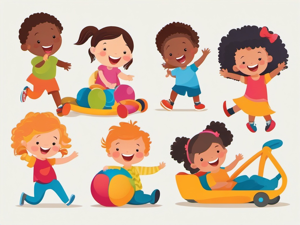 Children's Playtime clipart - Children playing and laughing, ,vector color clipart,minimal