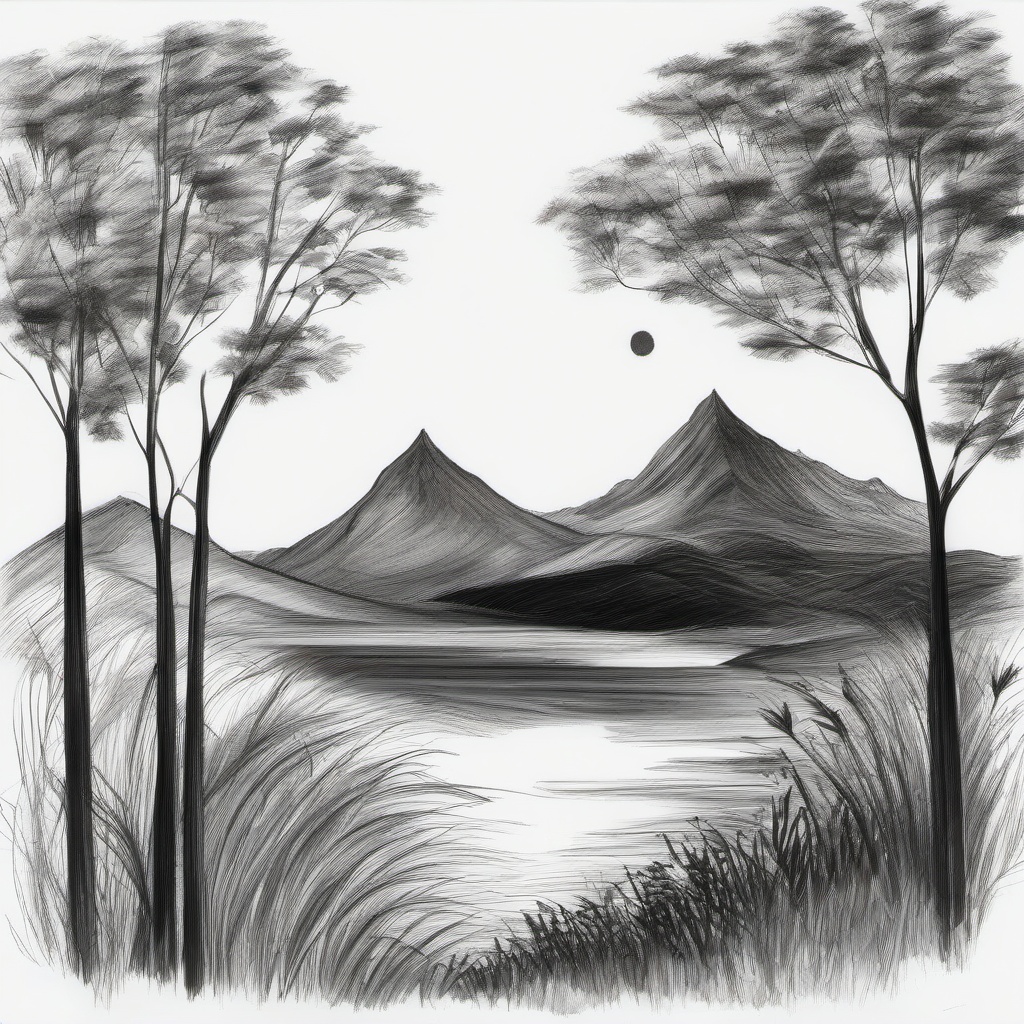 pencil drawing of nature  minimal rough sketch scribbles,doodles,black and white