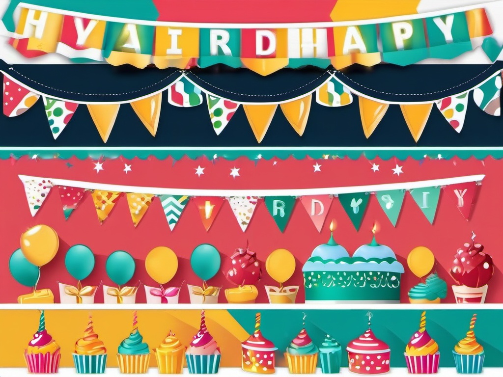 Birthday Banner clipart - Decorative birthday banner with text, ,vector color clipart,minimal