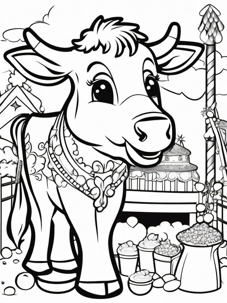 Cow Coloring Pages - Cow having fun at a carnival  simple coloring pages