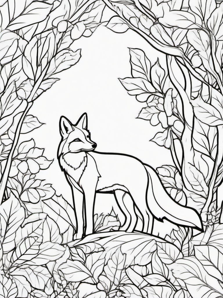 Fox Coloring Pages - Fox surrounded by autumn leaves  simple coloring pages