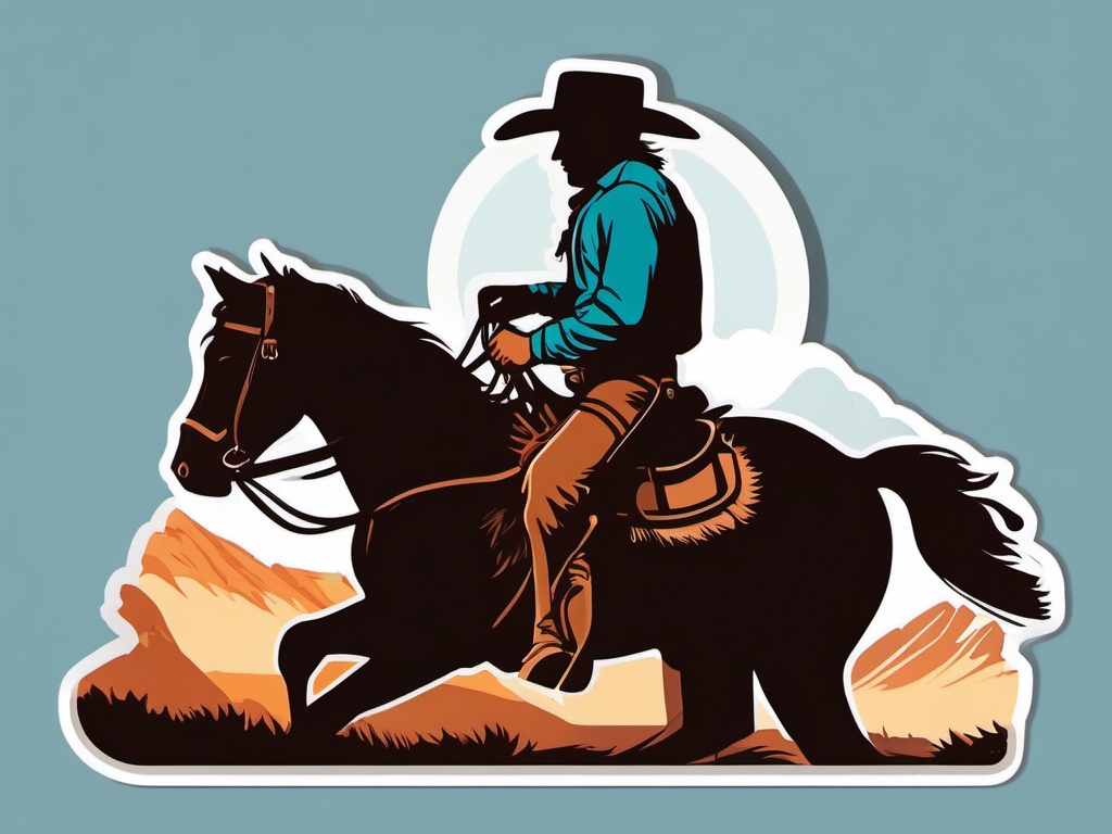 Cowboy on Horseback Sticker - Western frontier, ,vector color sticker art,minimal