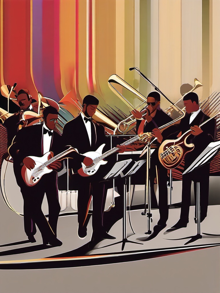 Music clipart - band playing instruments at a concert  