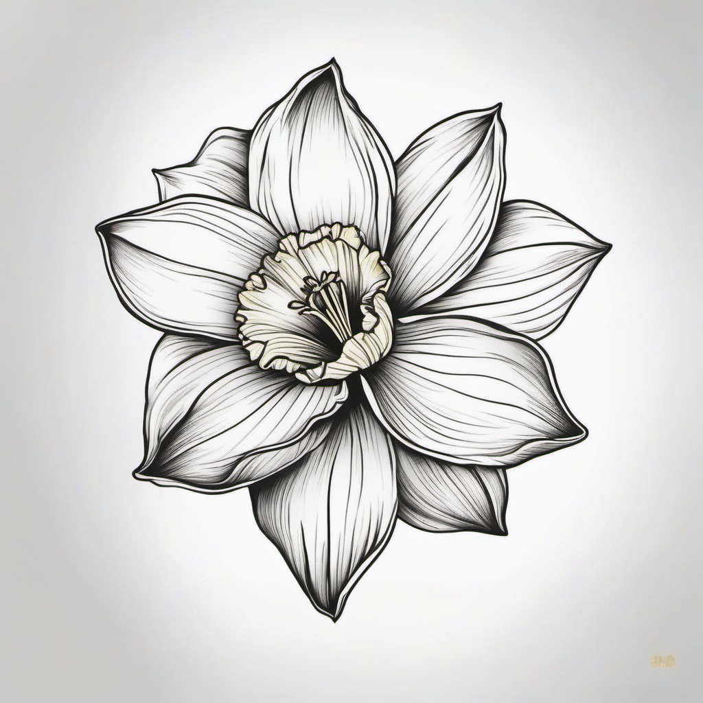 Daffodil Flower Tattoo - Tattoo featuring the cheerful and bright daffodil flower.  simple color tattoo,minimalist,white background