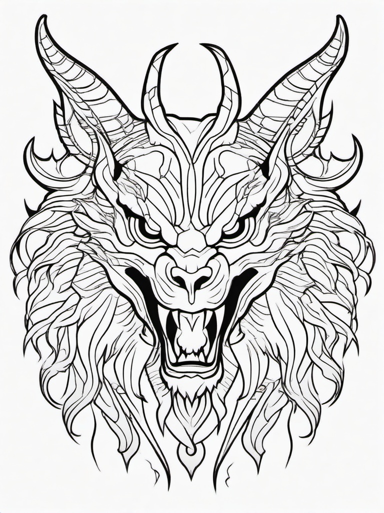 Demon Coloring Pages - Fiery Halloween Beast of Darkness  minimal black outline printable sheet, coloring page