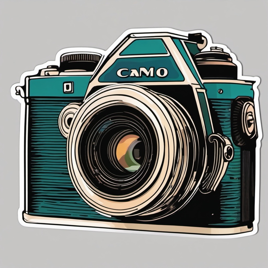 Camera Sticker - Vintage camera illustration, ,vector color sticker art,minimal